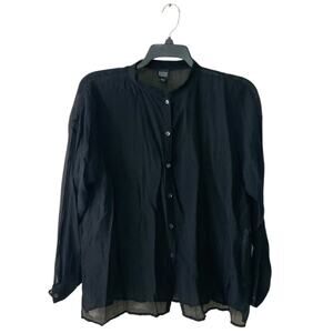 Eileen Fisher Sheer Button Up Blouse Women Medium Lightweight Office Wear